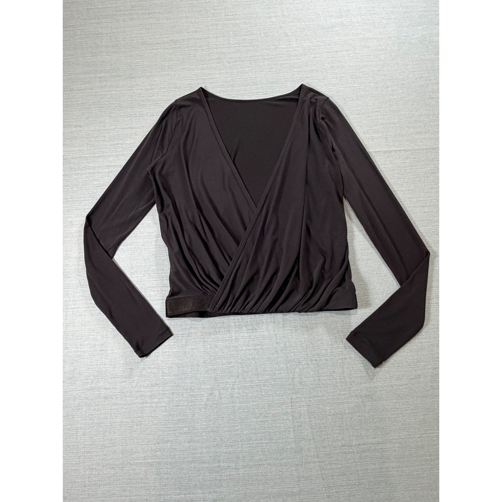 Nike Studio Wrap Training Top Black Long Sleeve Yoga V-Neck Shirt 743170-010 M